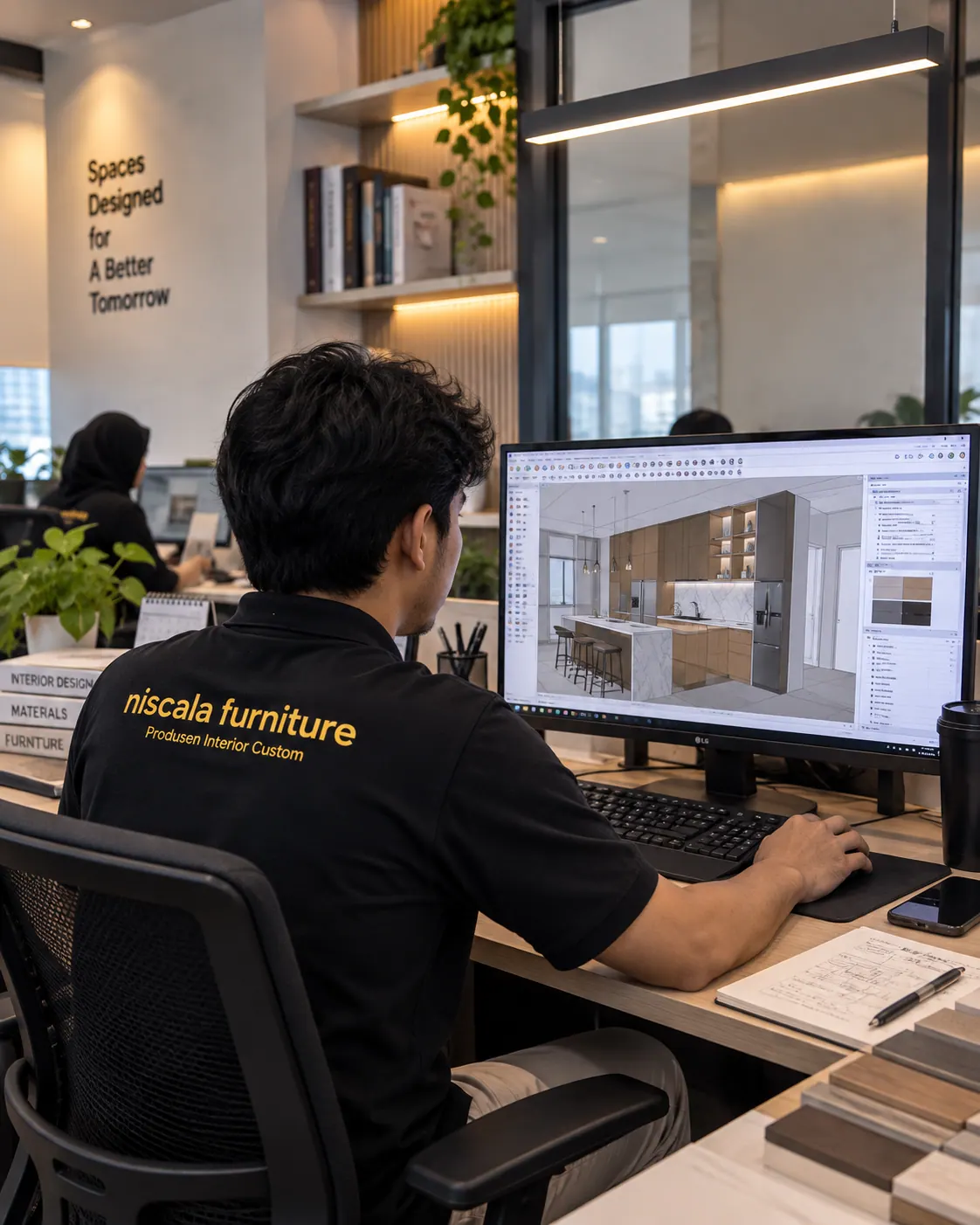 Proses desain tata letak furniture custom Niscala Furniture